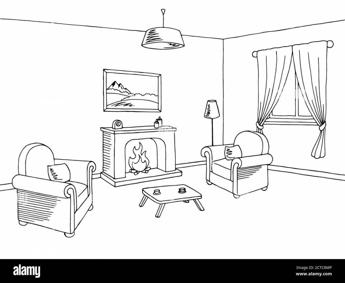 Attractive living room coloring book for kids