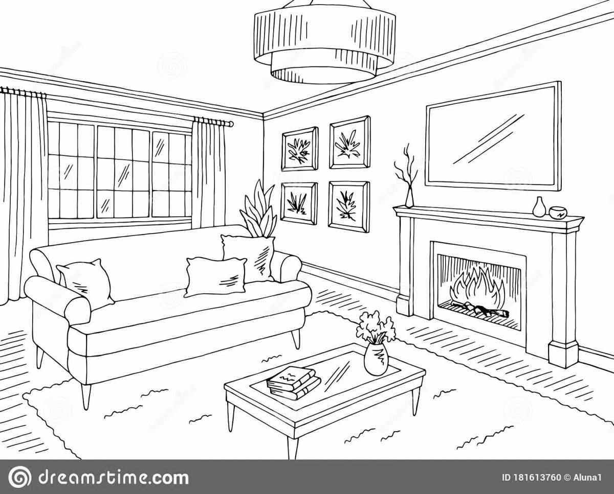 Attractive living room coloring book for kids