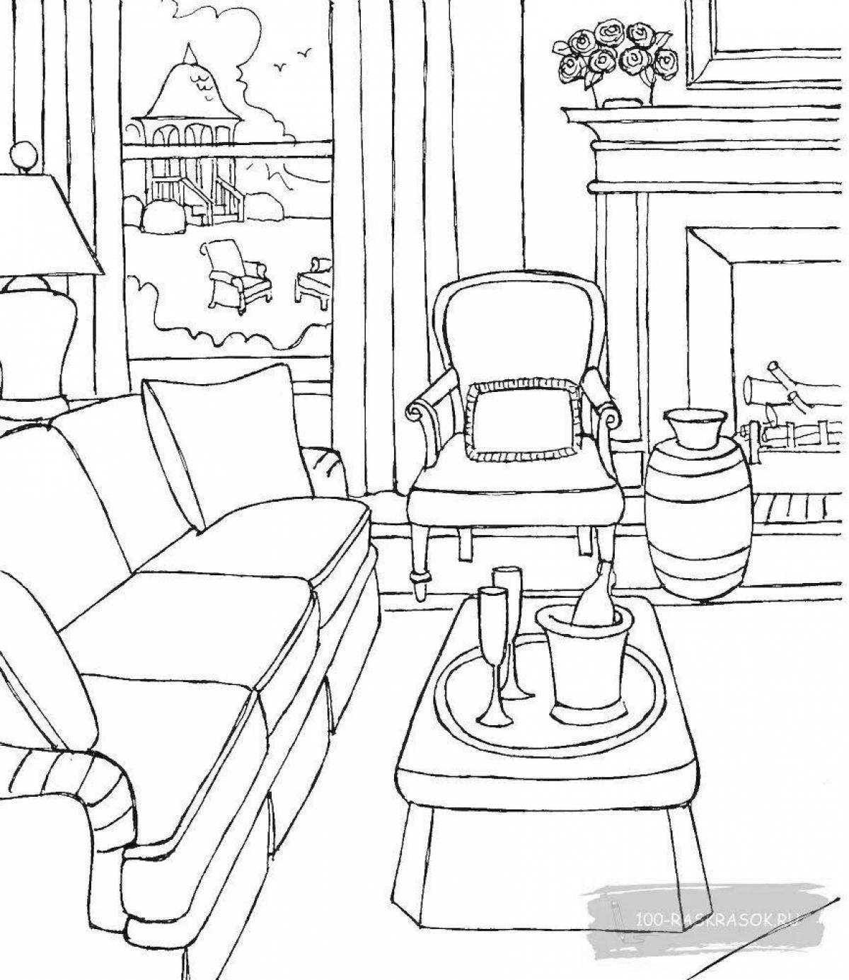 An interesting coloring book for the living room for children