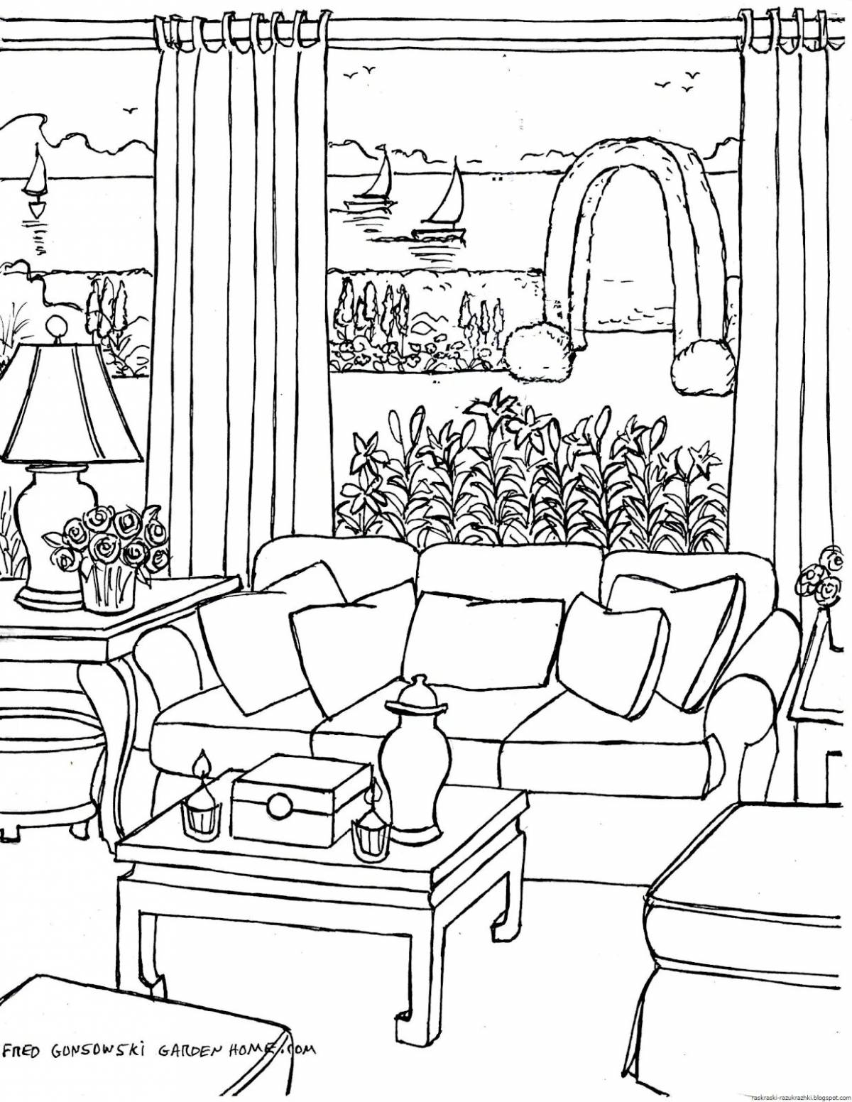 Bright living room coloring book for kids