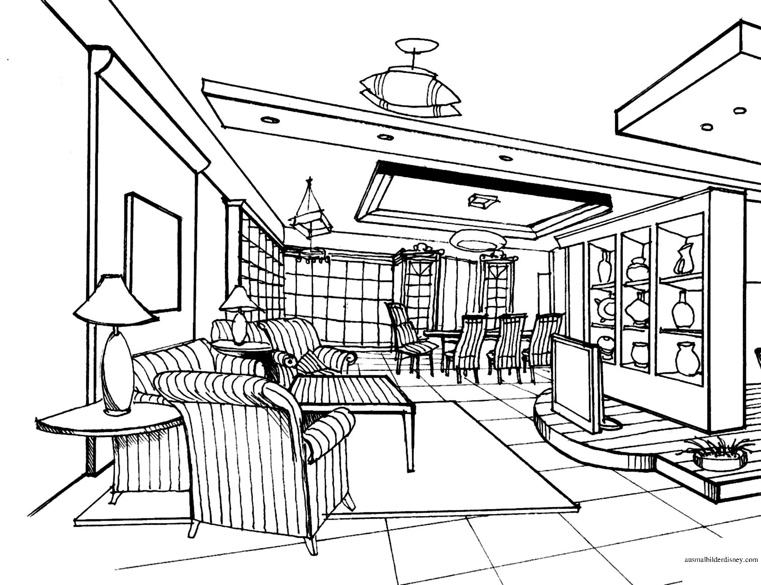 Inspiring living room coloring book for kids