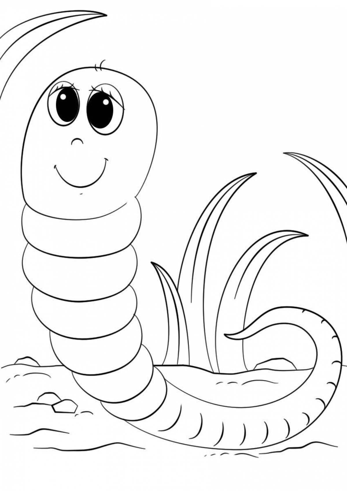 Игривая страница раскраски червя для детей