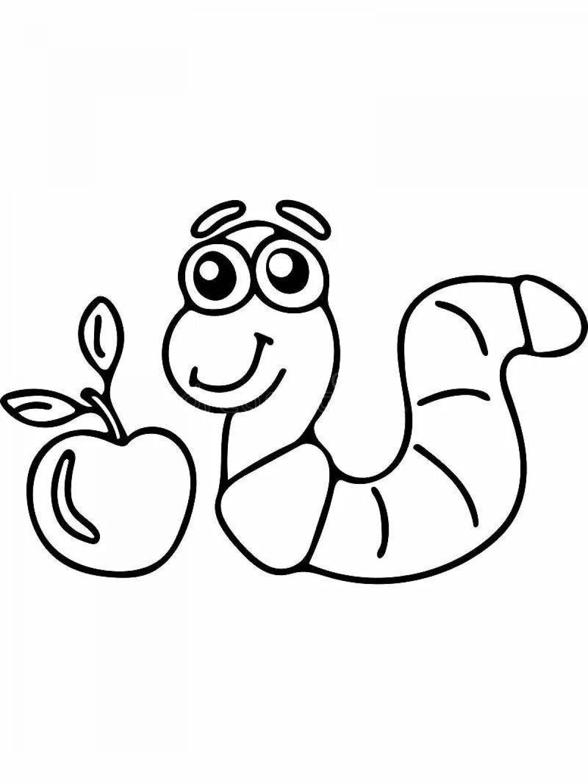 Funny worm coloring book for kids