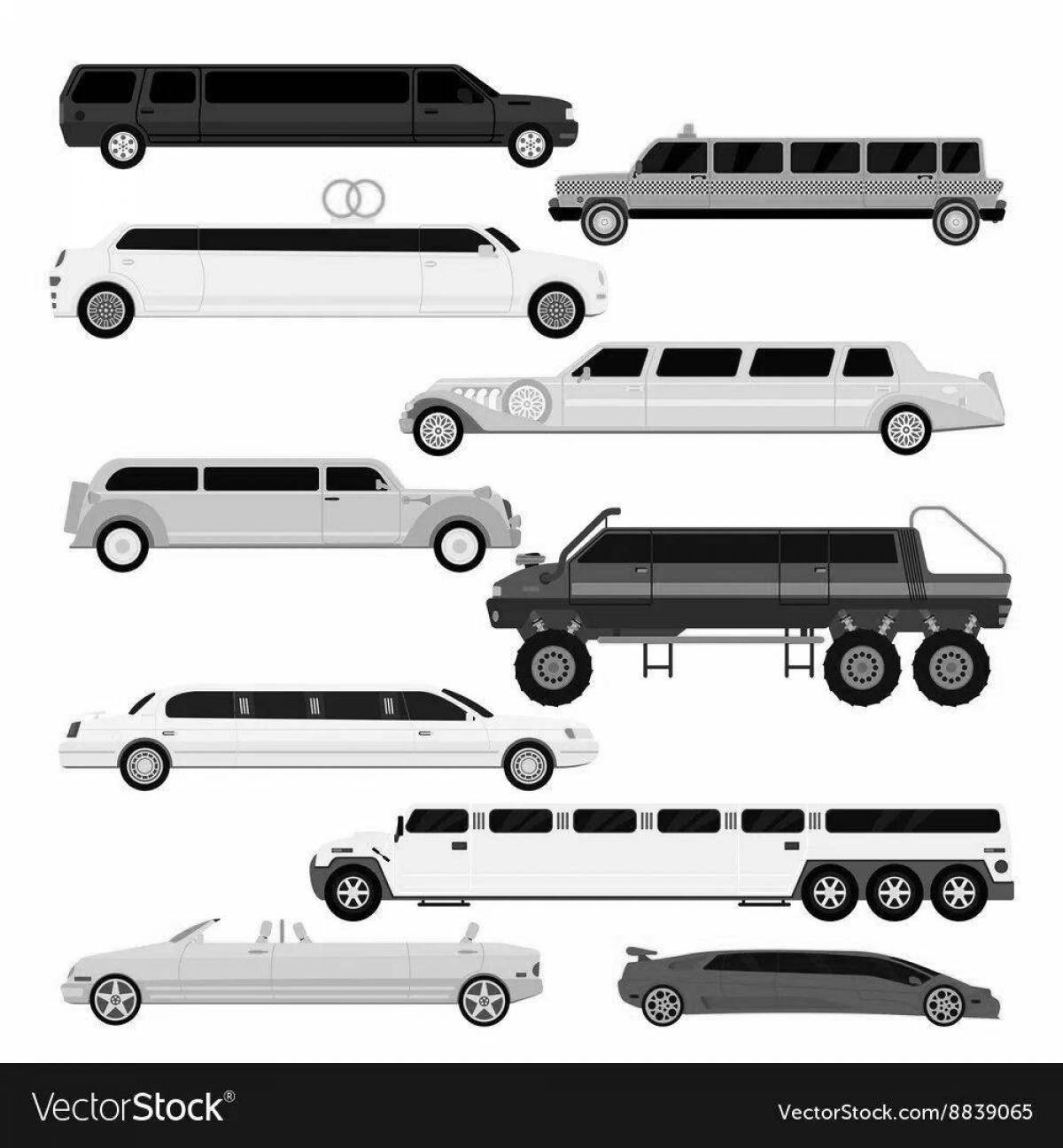 Colorful limousine coloring pages for kids