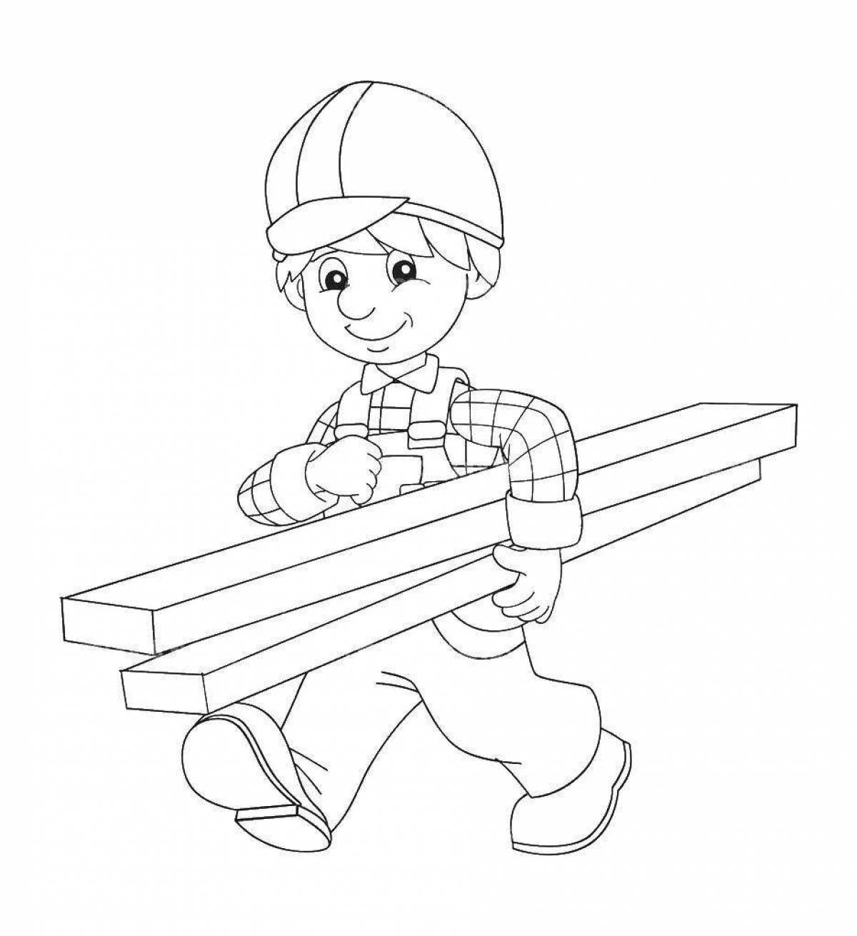 Coloring book funny carpenter for kids