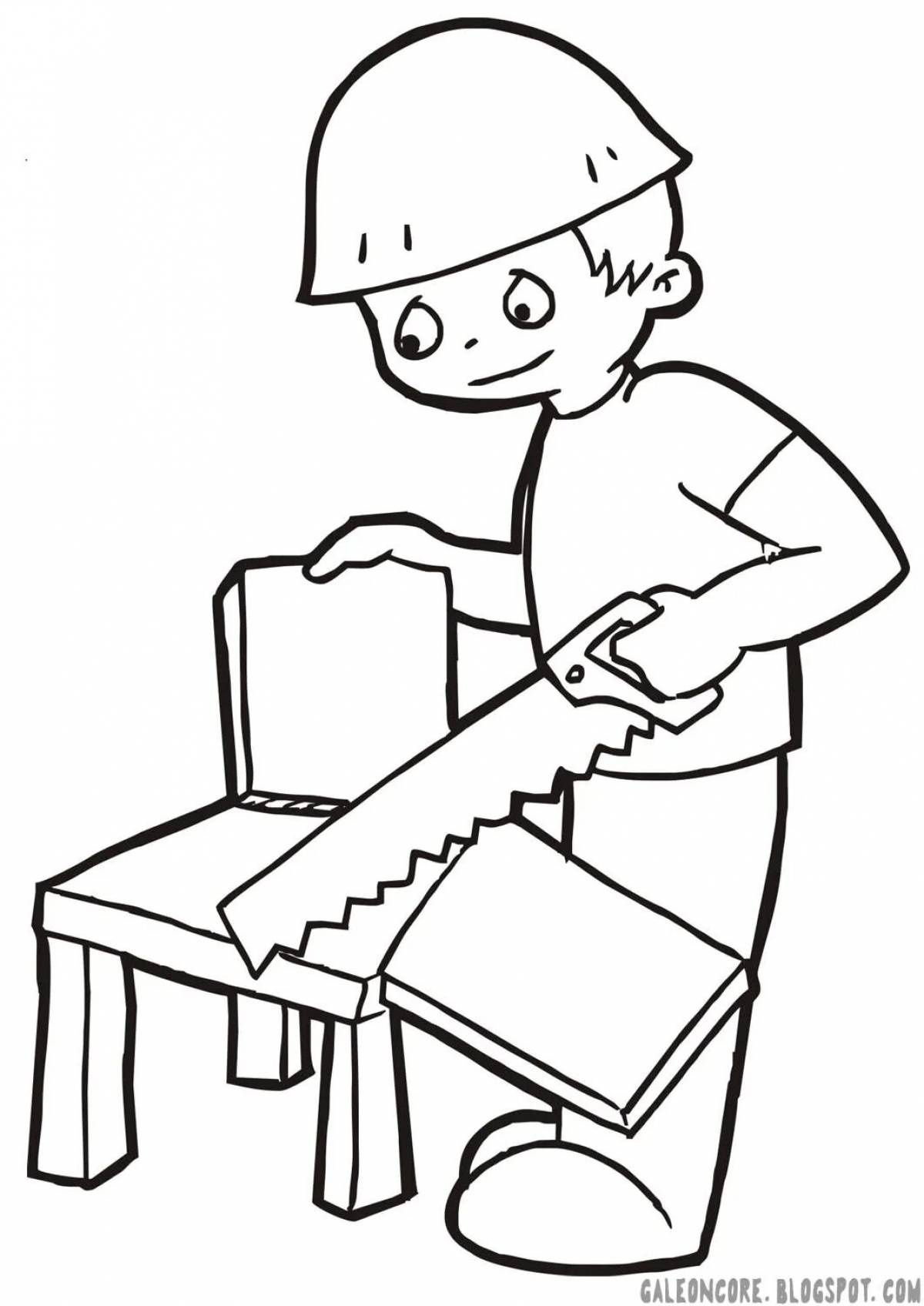 Playful baby carpenter coloring page