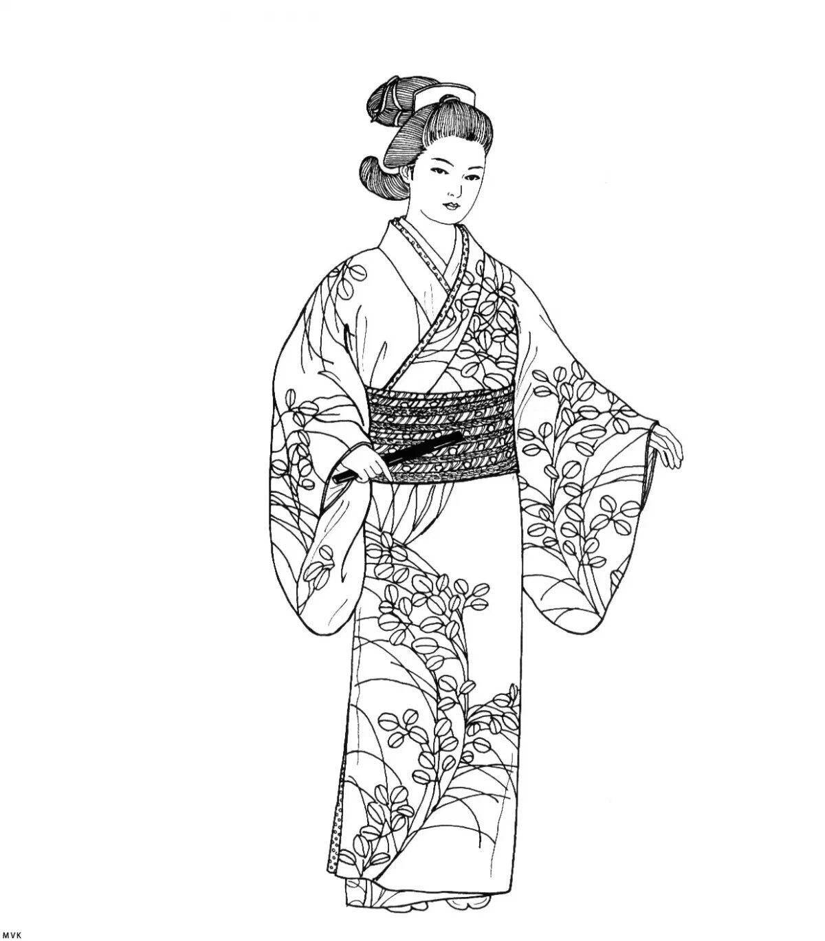Потрясающая страница раскраски кимоно для детей