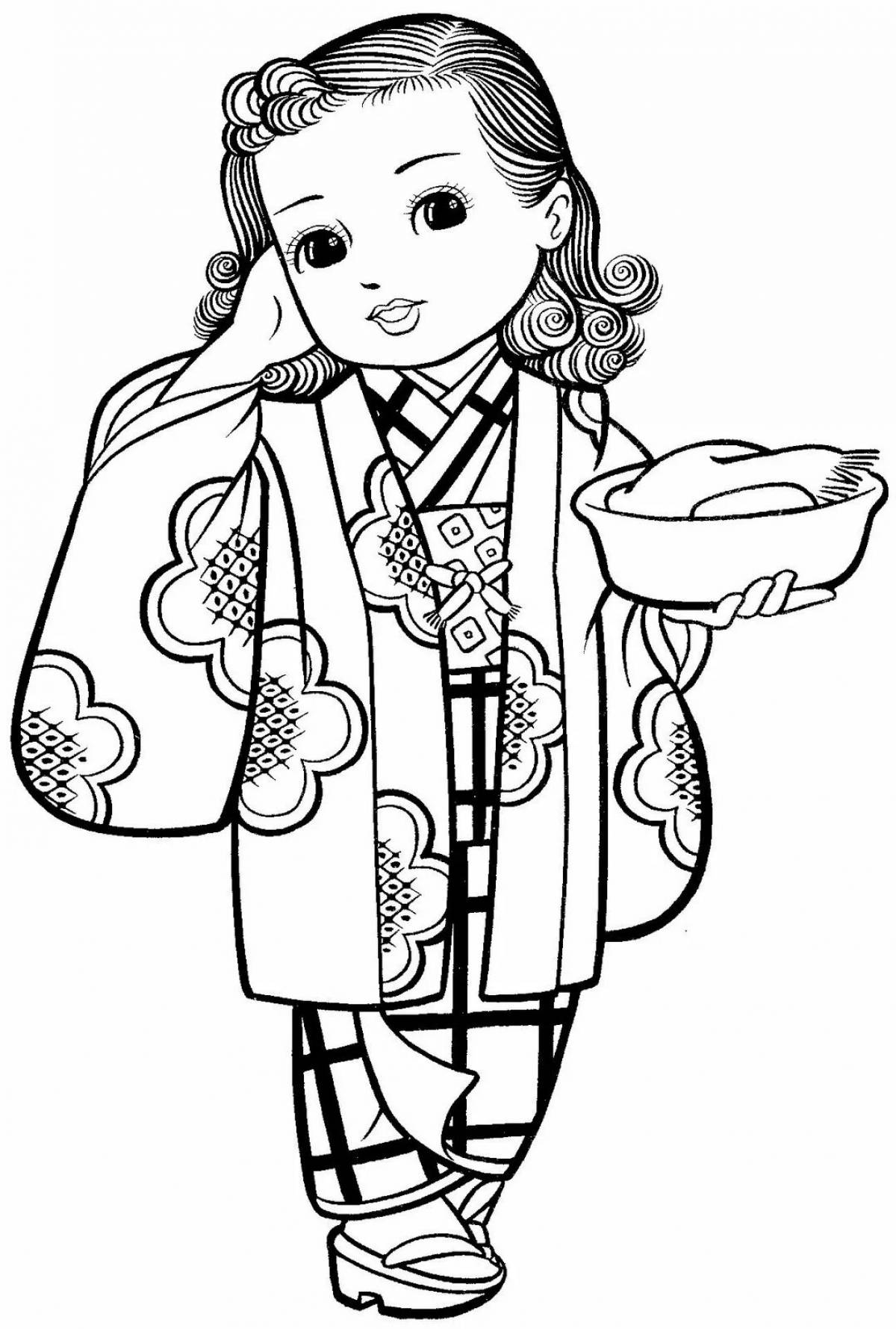 Intriguing kimono coloring for kids