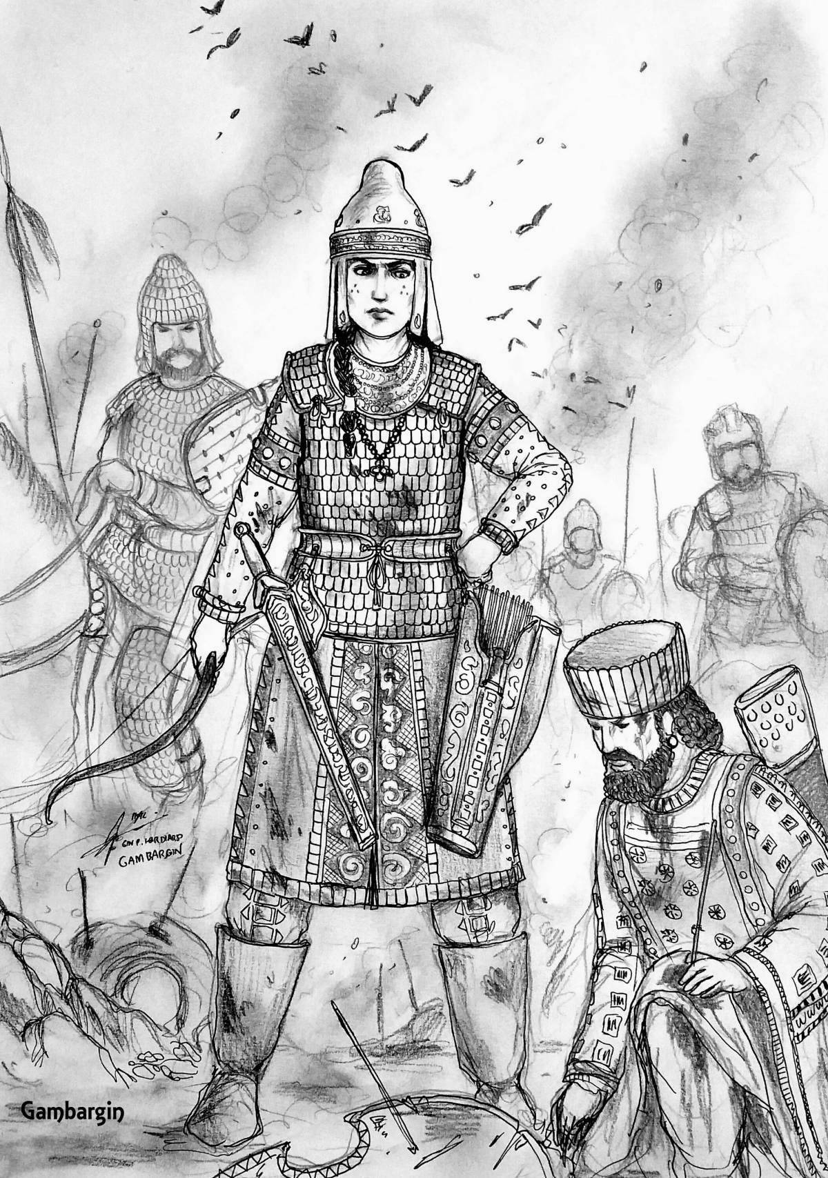 Playful tomyris coloring page for kids