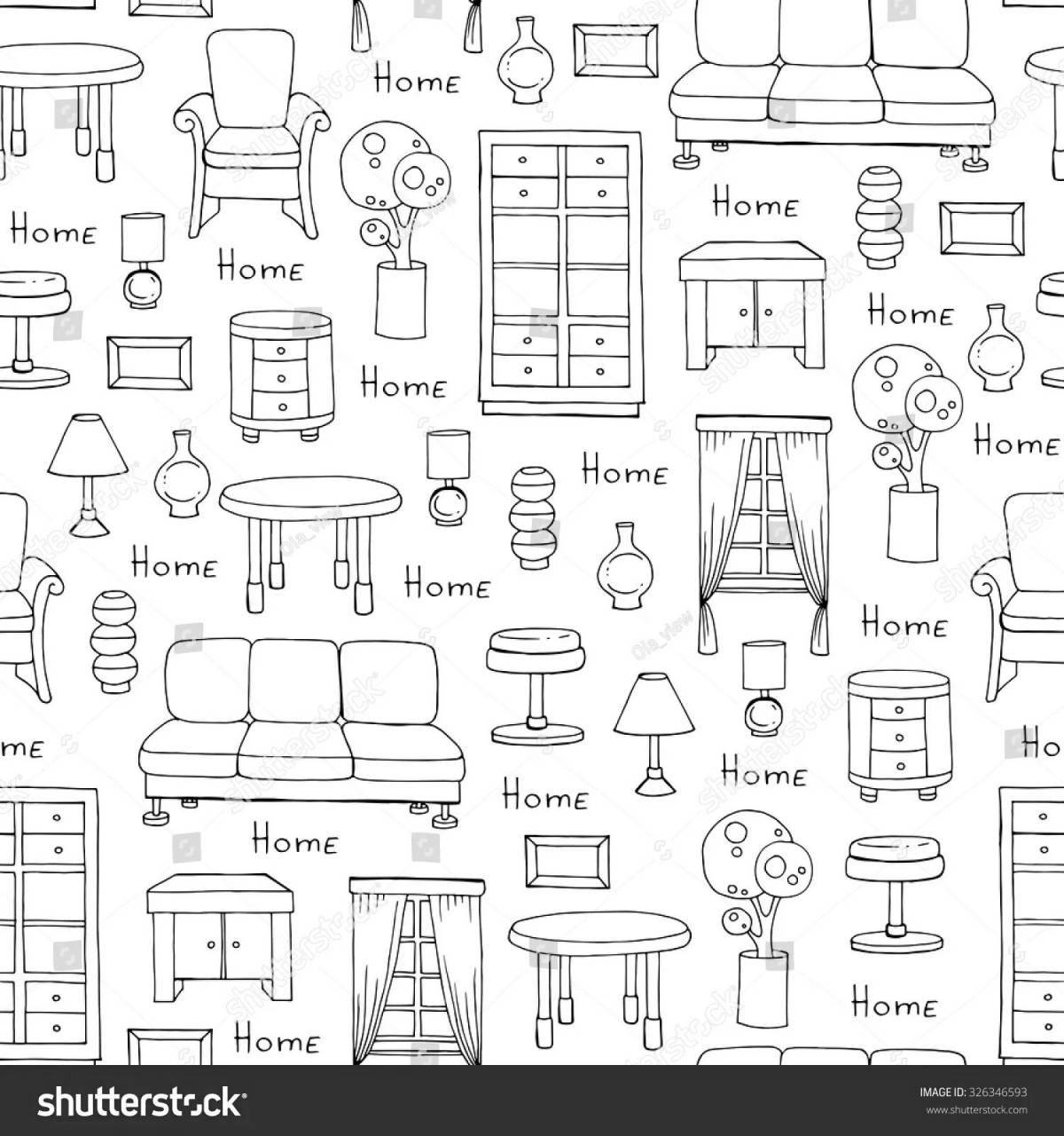 Charming furniture coloring page