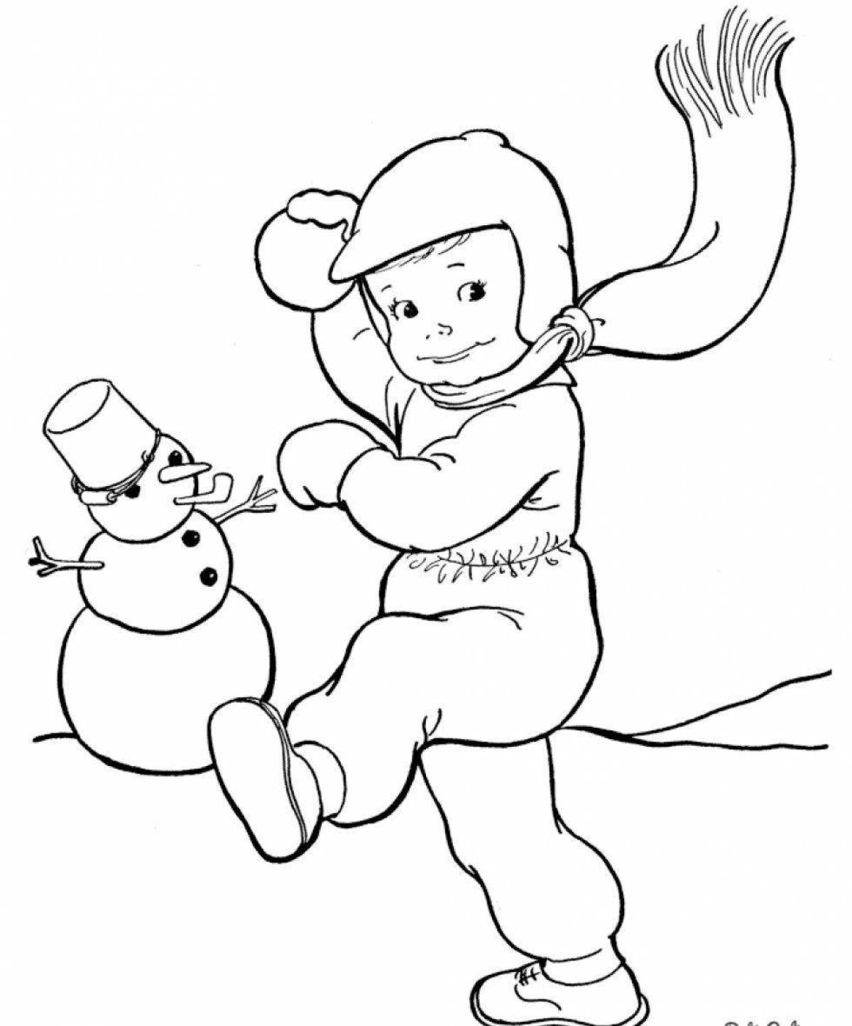 Красочная страница-раскраска «снежок» для детей