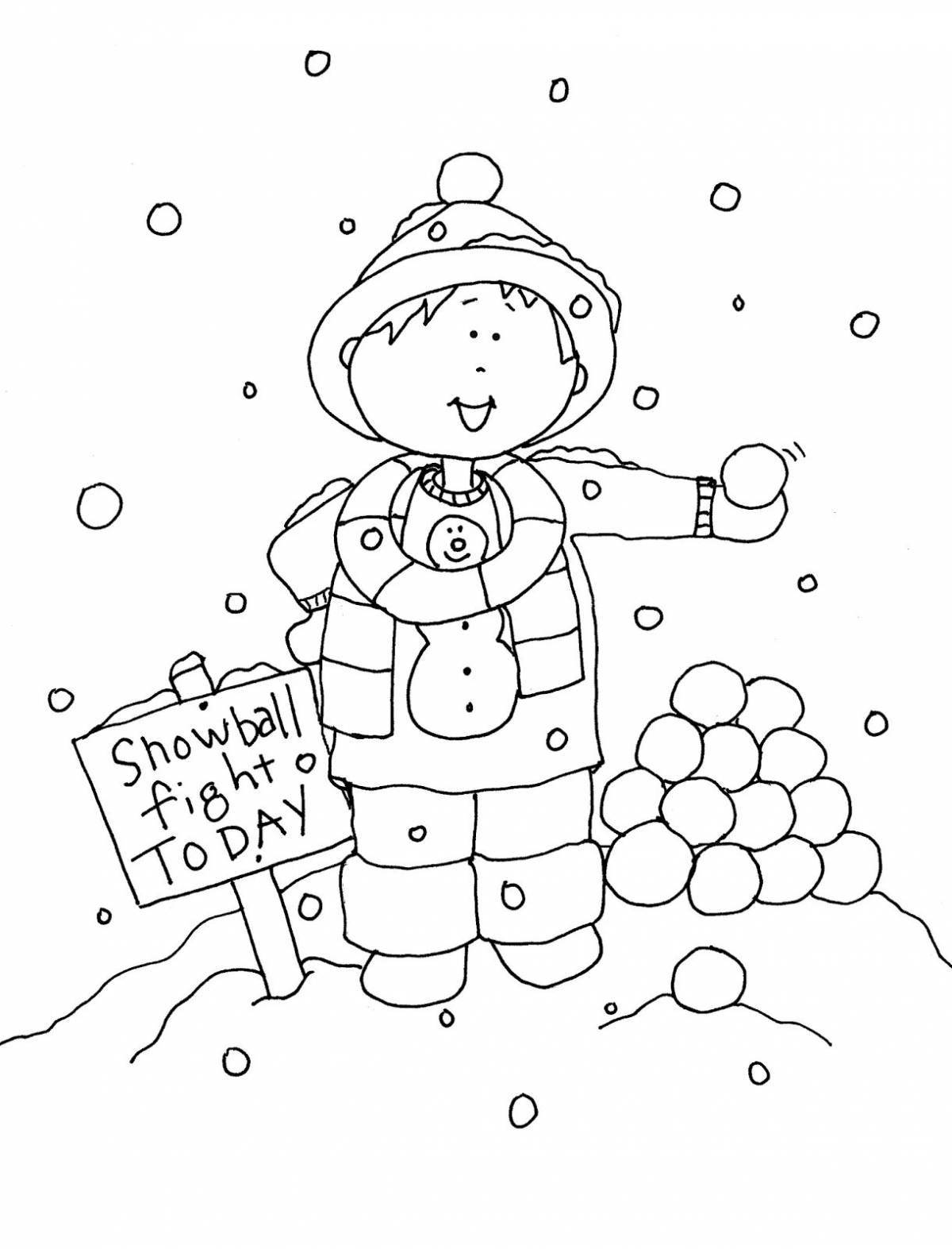 Веселая раскраска «снежок» для детей