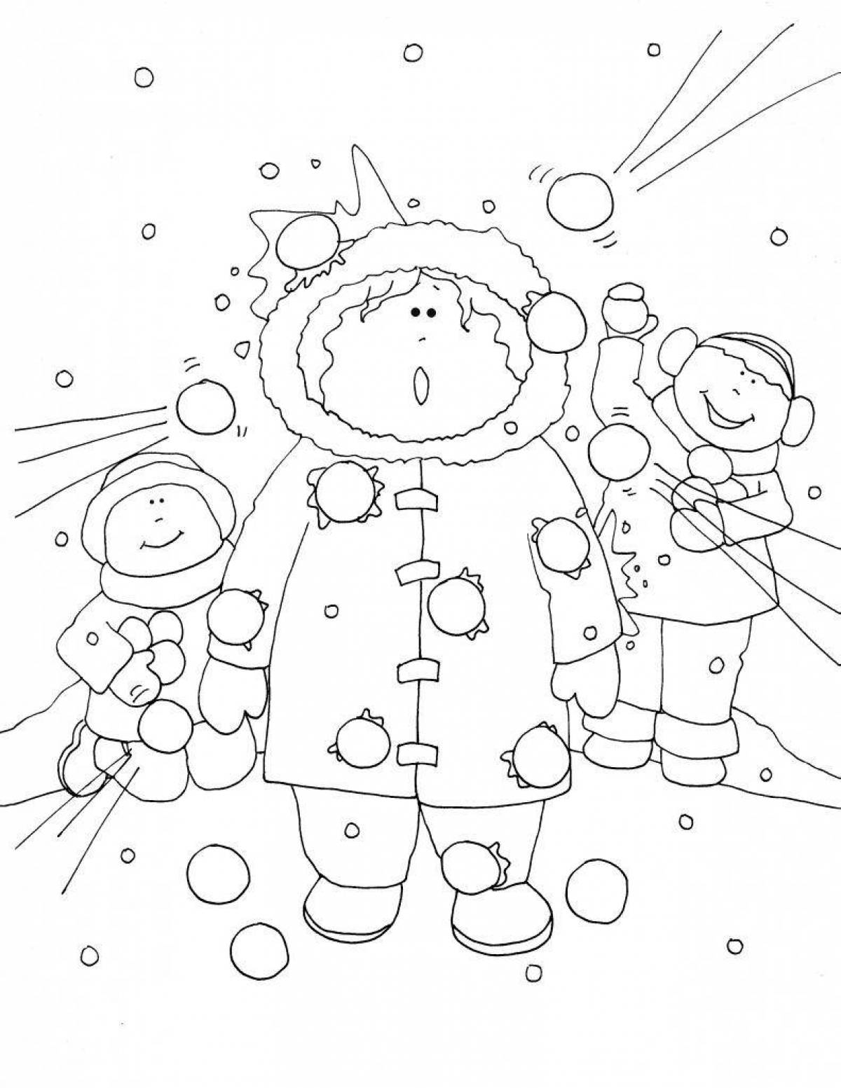 Joyful snowball coloring for kids