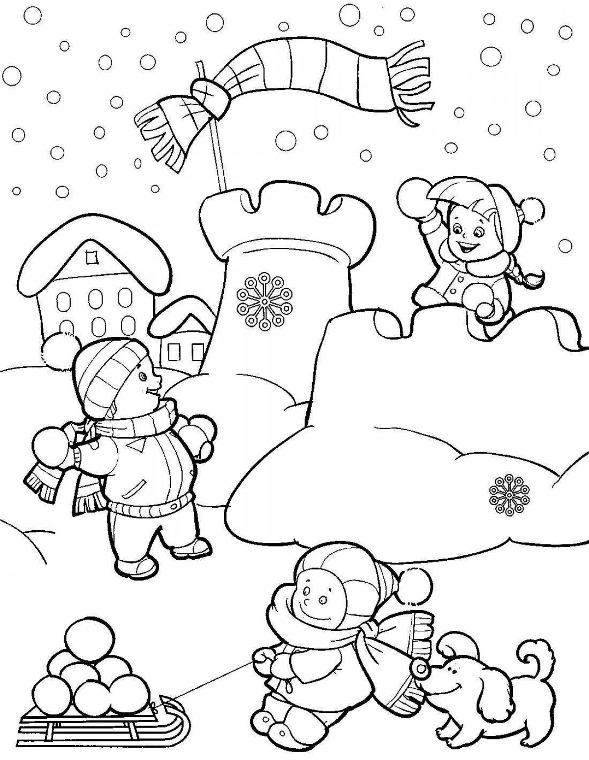 Snowball coloring pages for kids
