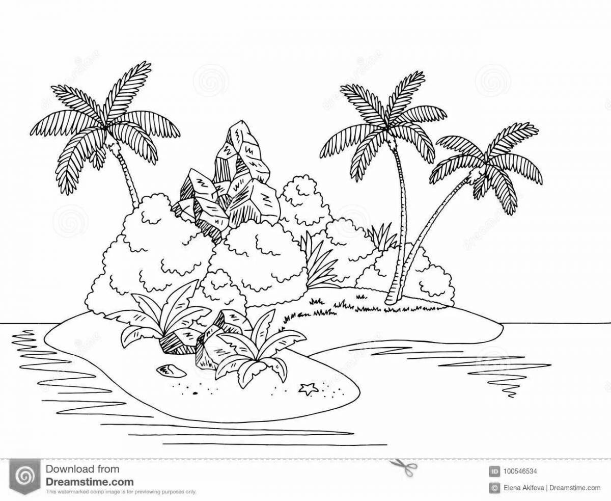 Playful island coloring page for kids