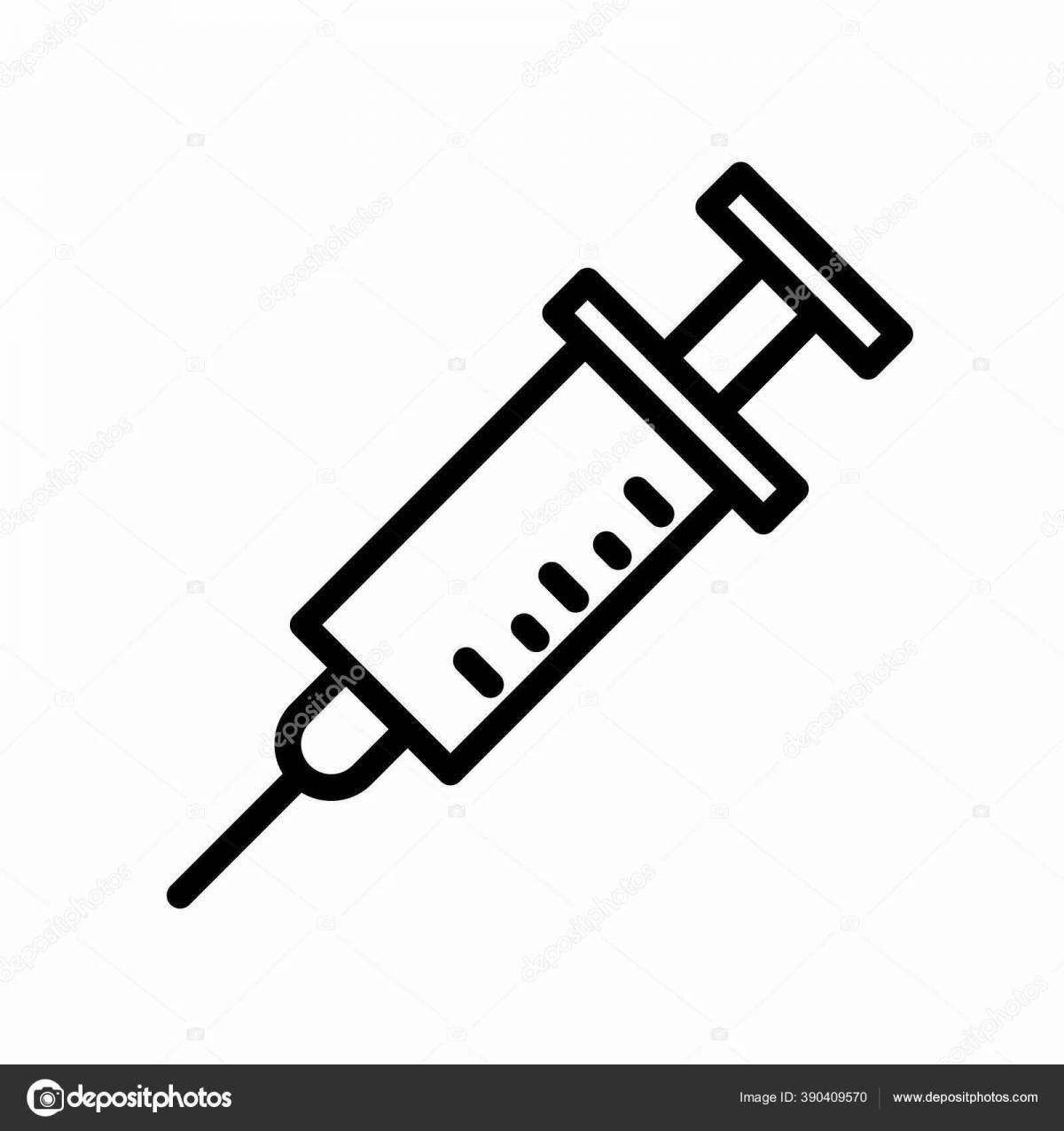 Яркая страница раскраски шприца для малышей