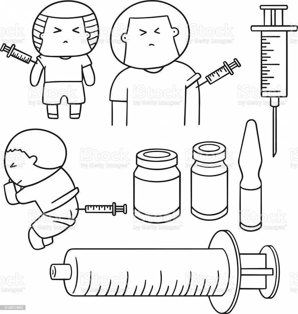 Fascinating syringe coloring page for kids