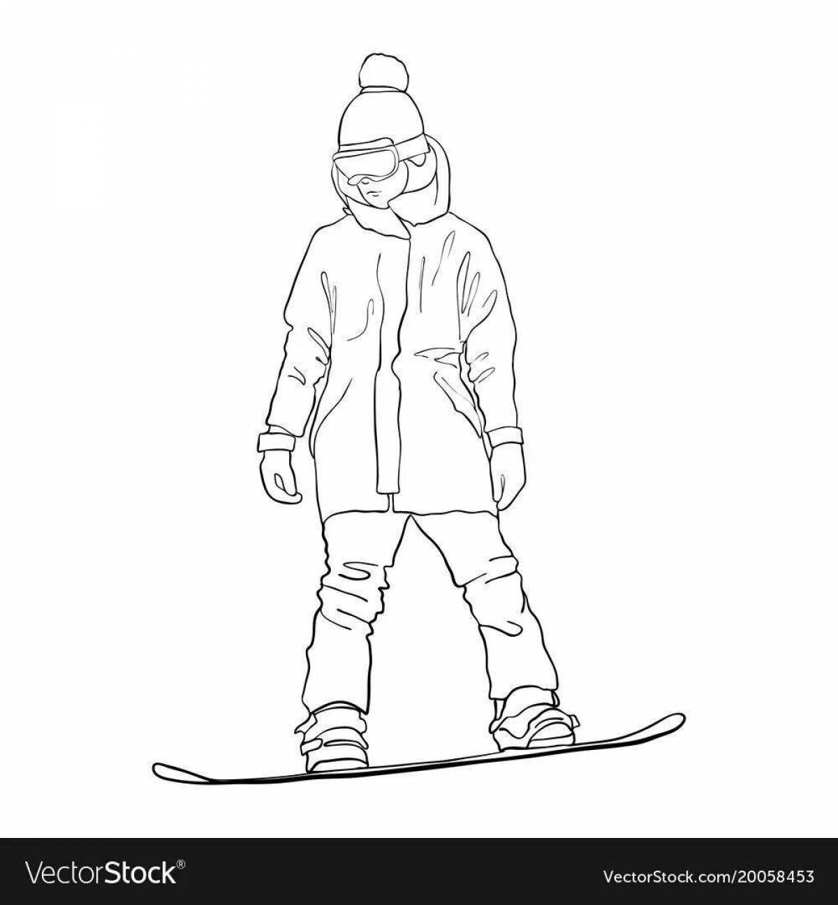 Красочная страница раскраски сноуборд для детей