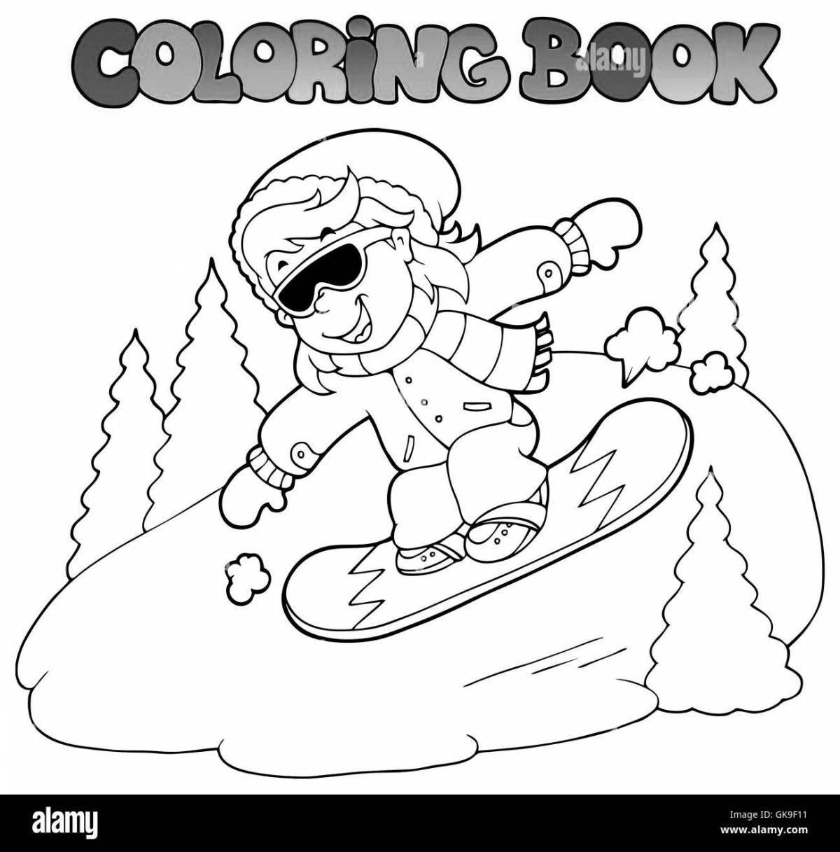 Adventure snowboard coloring book for kids
