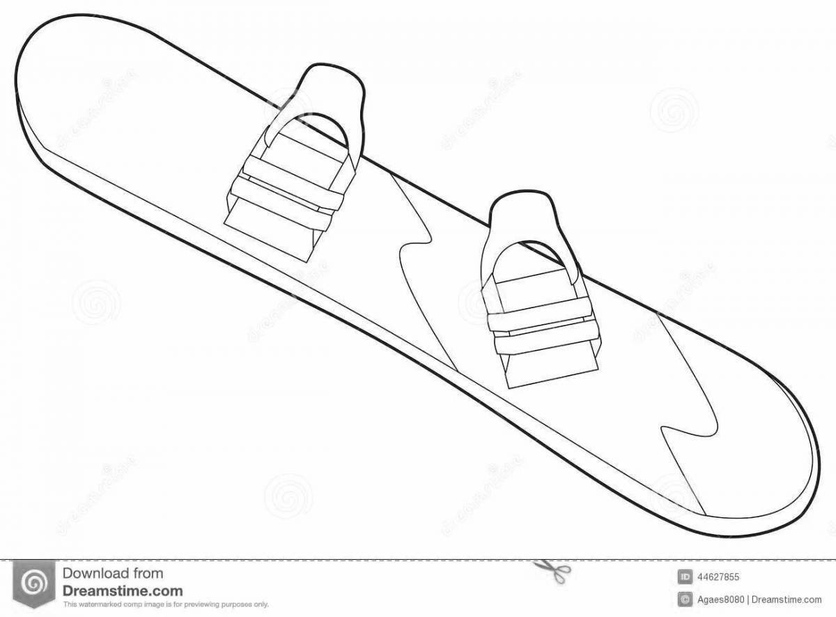 Яркая страница раскраски сноуборда для детей