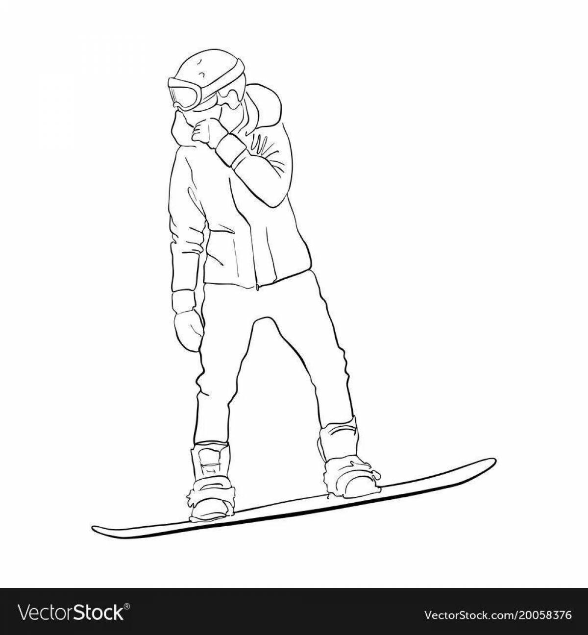 Joyful snowboard coloring for kids