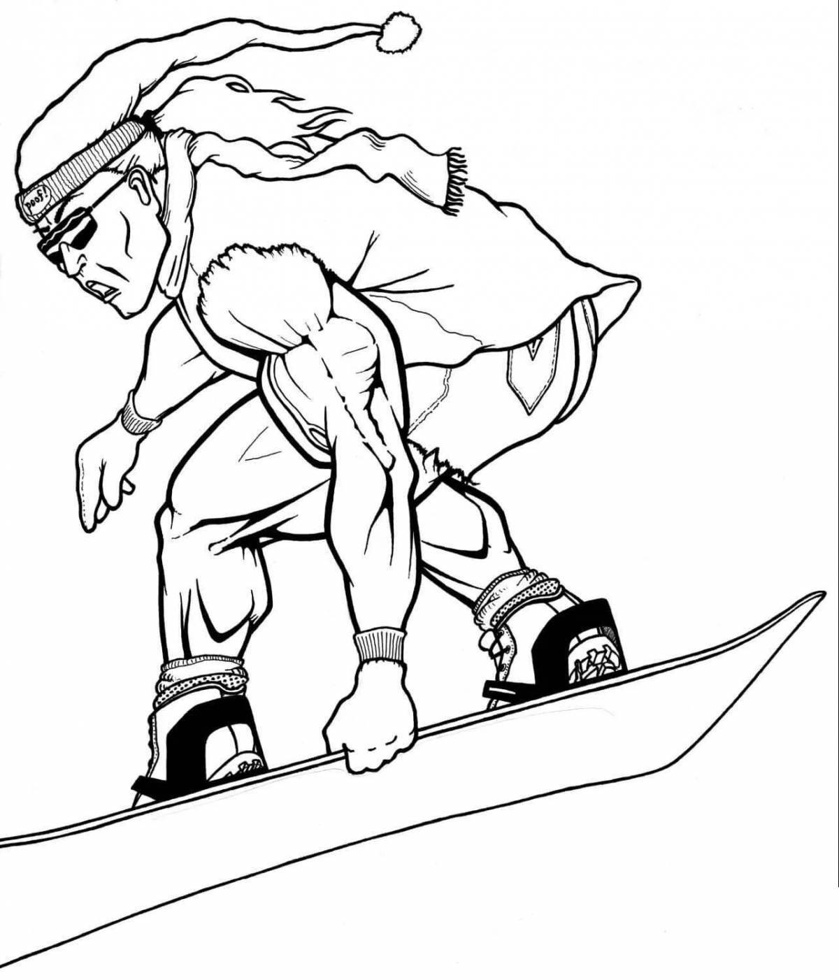 Сказочная страница раскраски сноуборда для детей