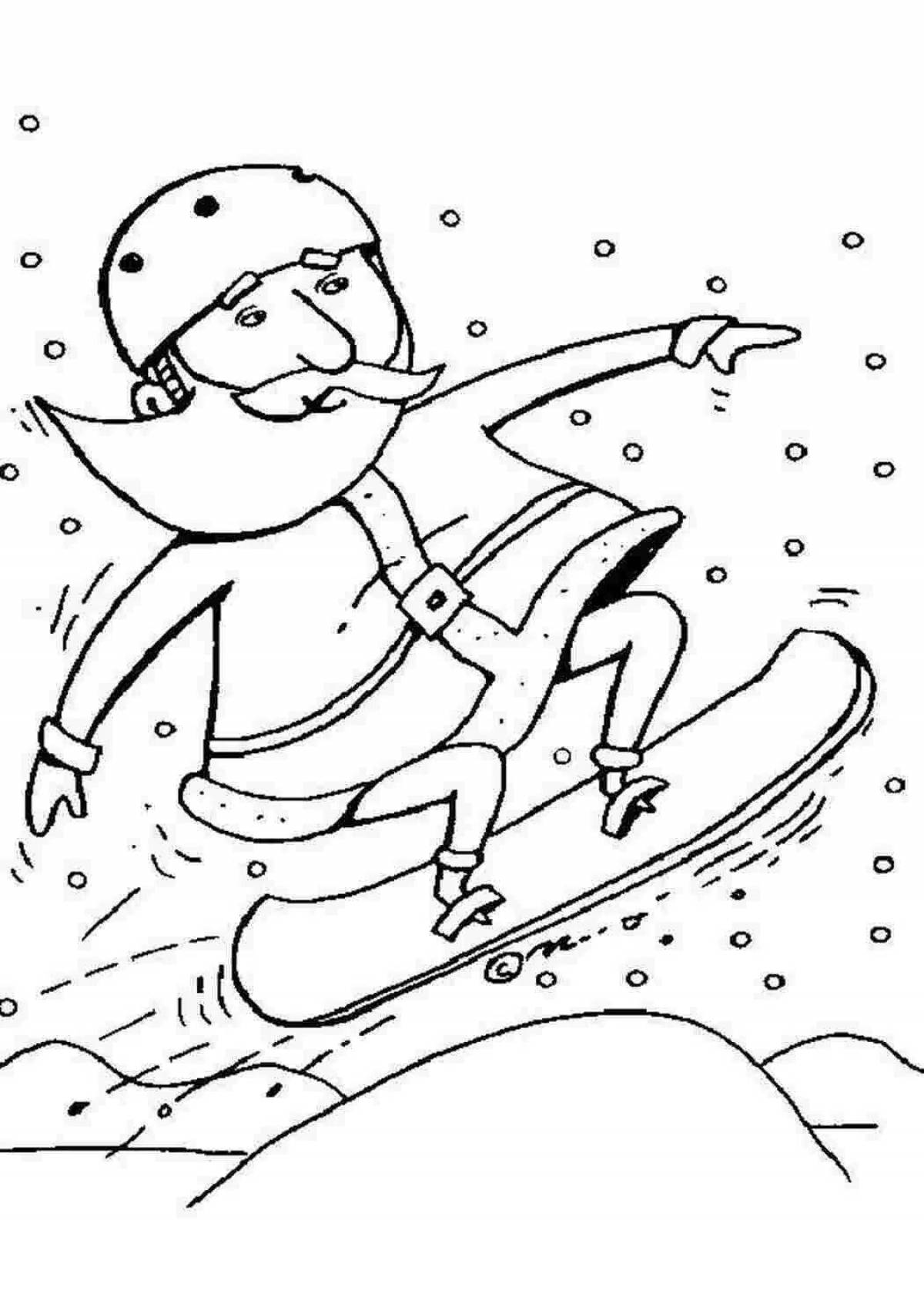 Красочная страница раскраски сноуборда для детей