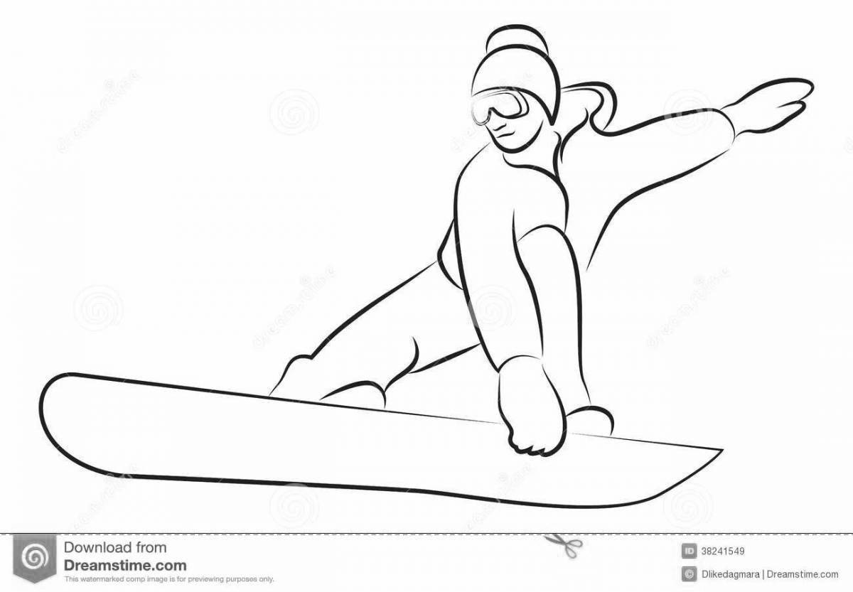 Colored snowboard coloring page for kids