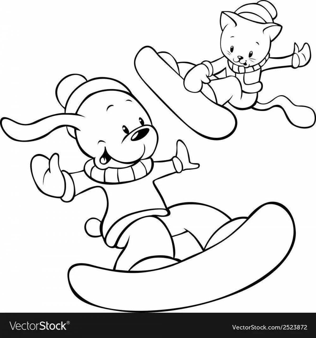 Color-explosive snowboard coloring page for kids