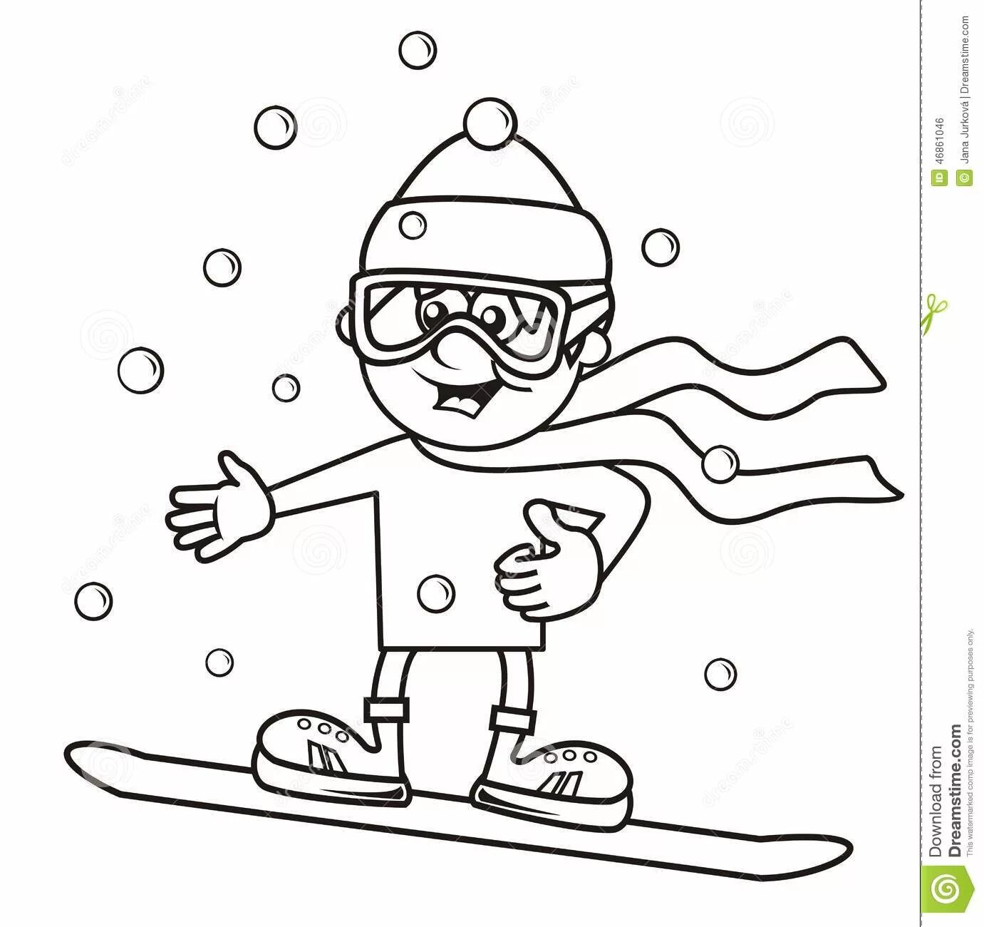 Gorgeous colored snowboard coloring book for kids