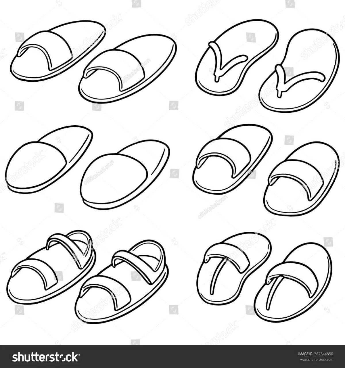 Coloring page funny slippers for preschoolers