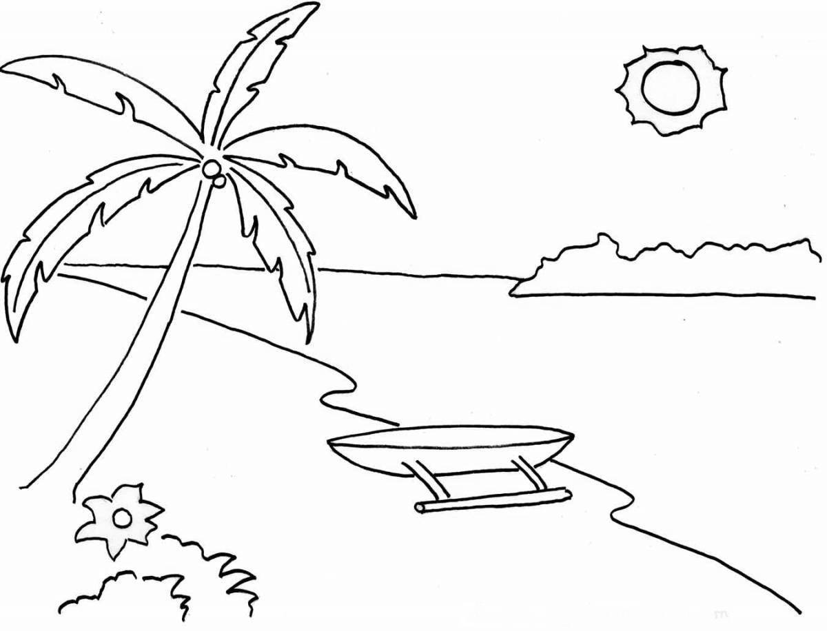 Картинки для раскрашивания море горы пальмы