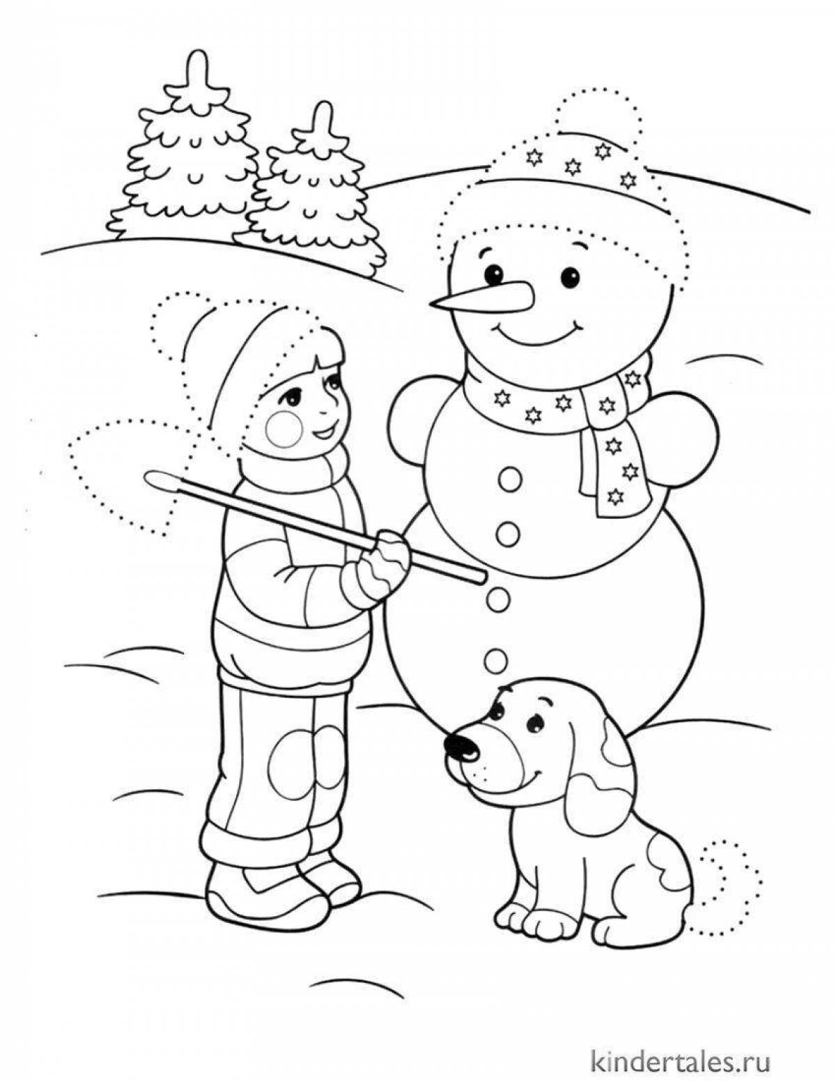 Сияющая раскраска зима для дошкольников