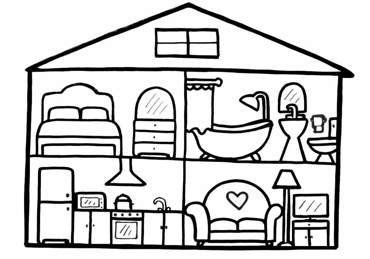 Adorable doll house coloring page