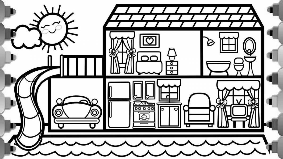 Coloring page joyful doll house