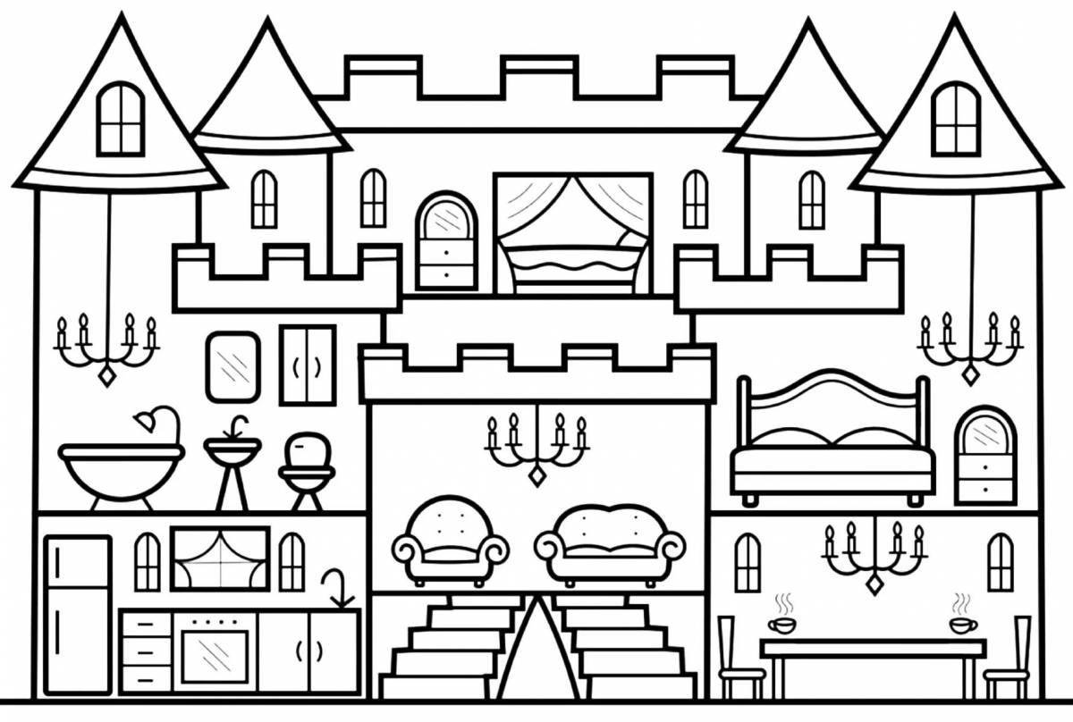 Coloring page funny doll house