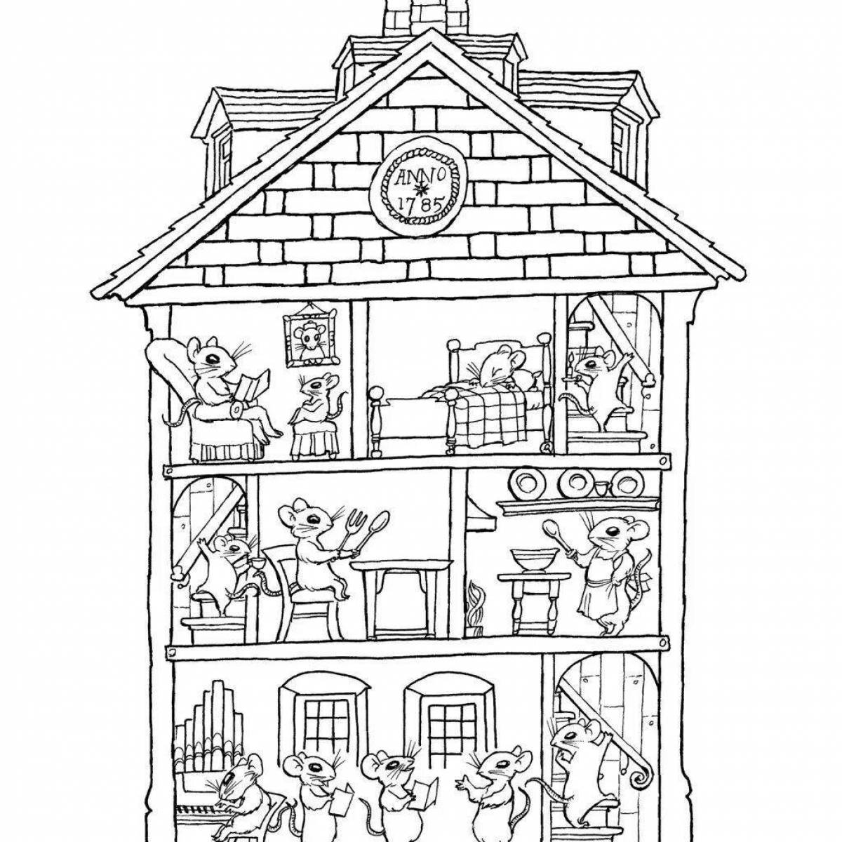 Holiday doll house coloring page