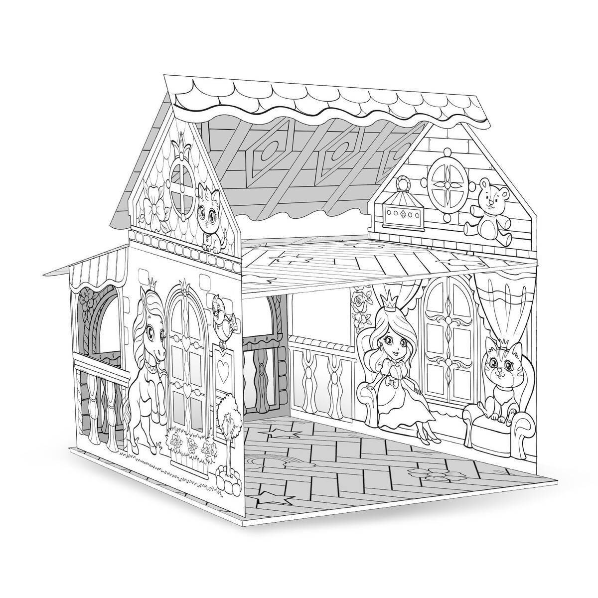 Coloring book glowing house for dolls