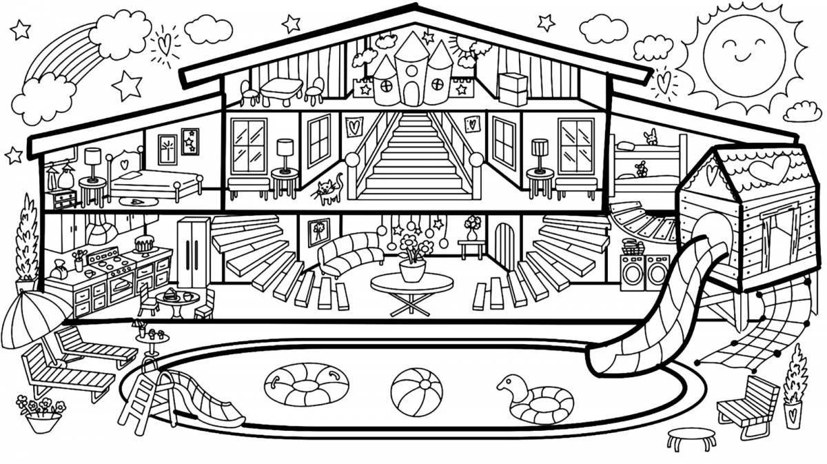 Coloring book inviting doll house