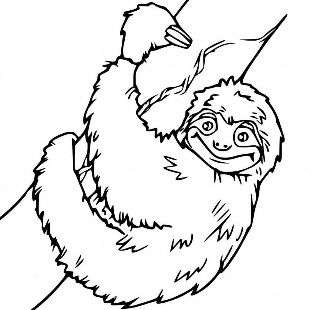 Забавная раскраска ленивца для детей