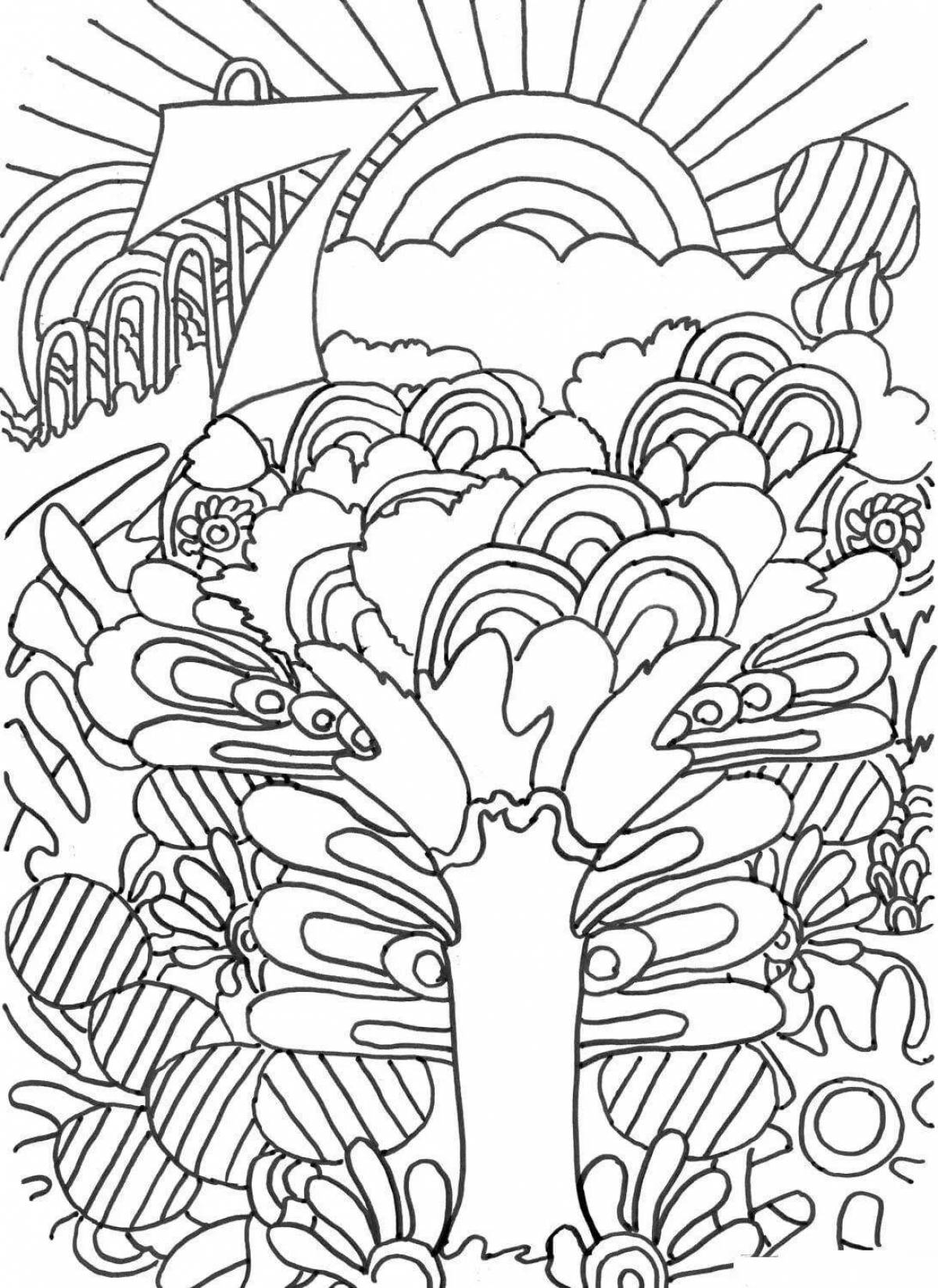 Refreshing sunset coloring page for kids
