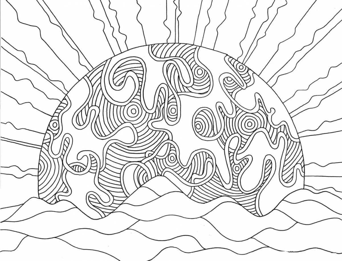 Calm sunset coloring book for kids