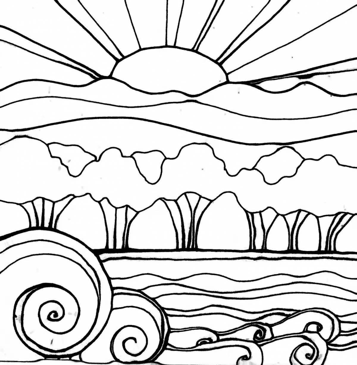 Coloring exotic sunset for kids