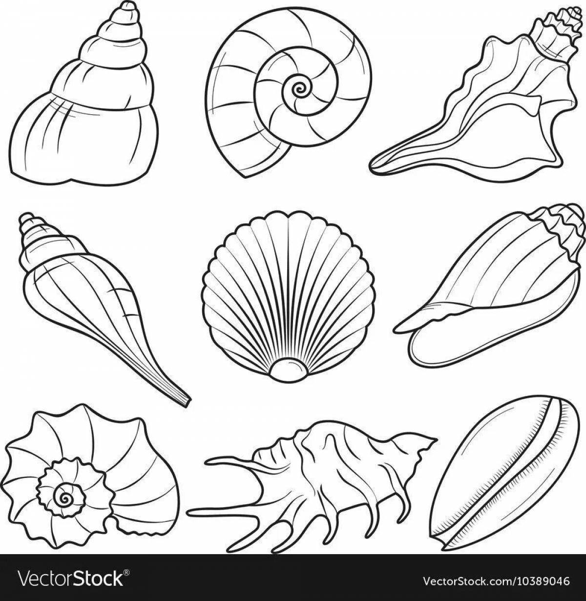 Glowing seashells coloring book for kids