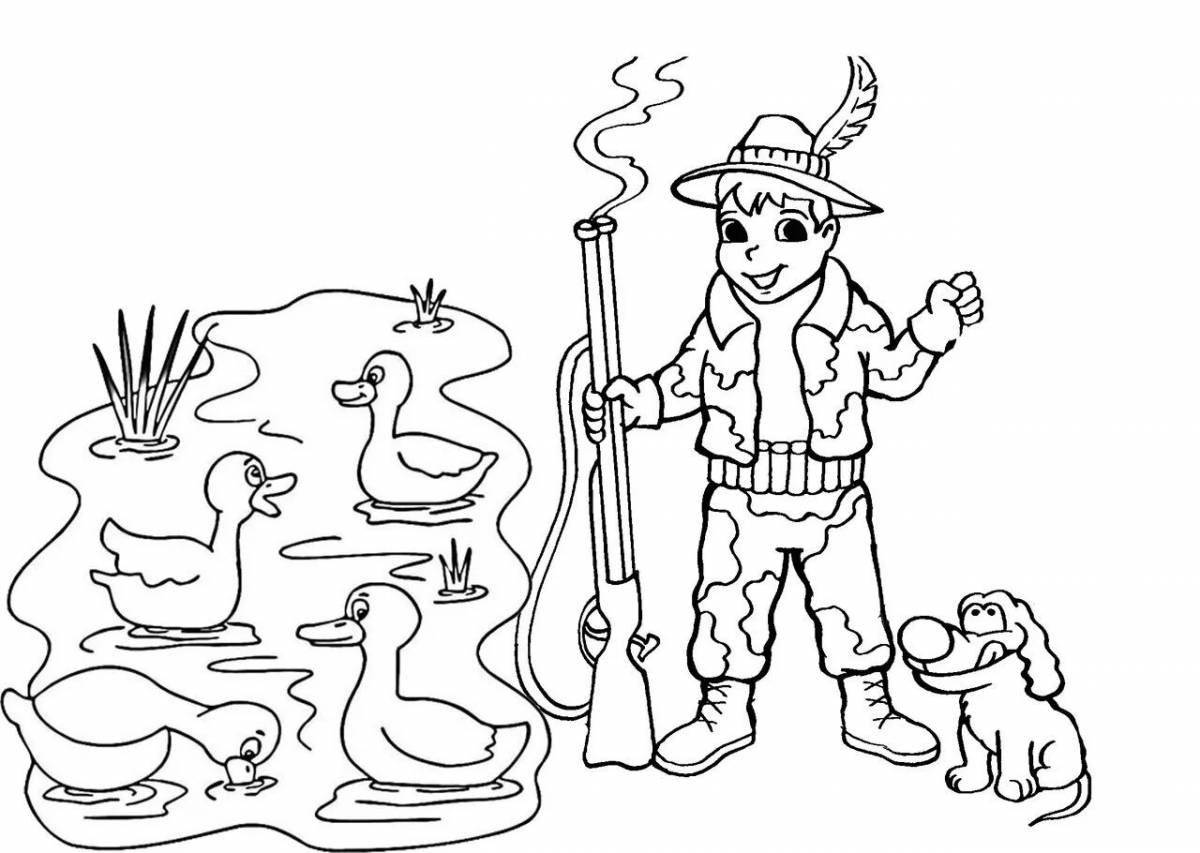 Colorful hunter coloring book for kids