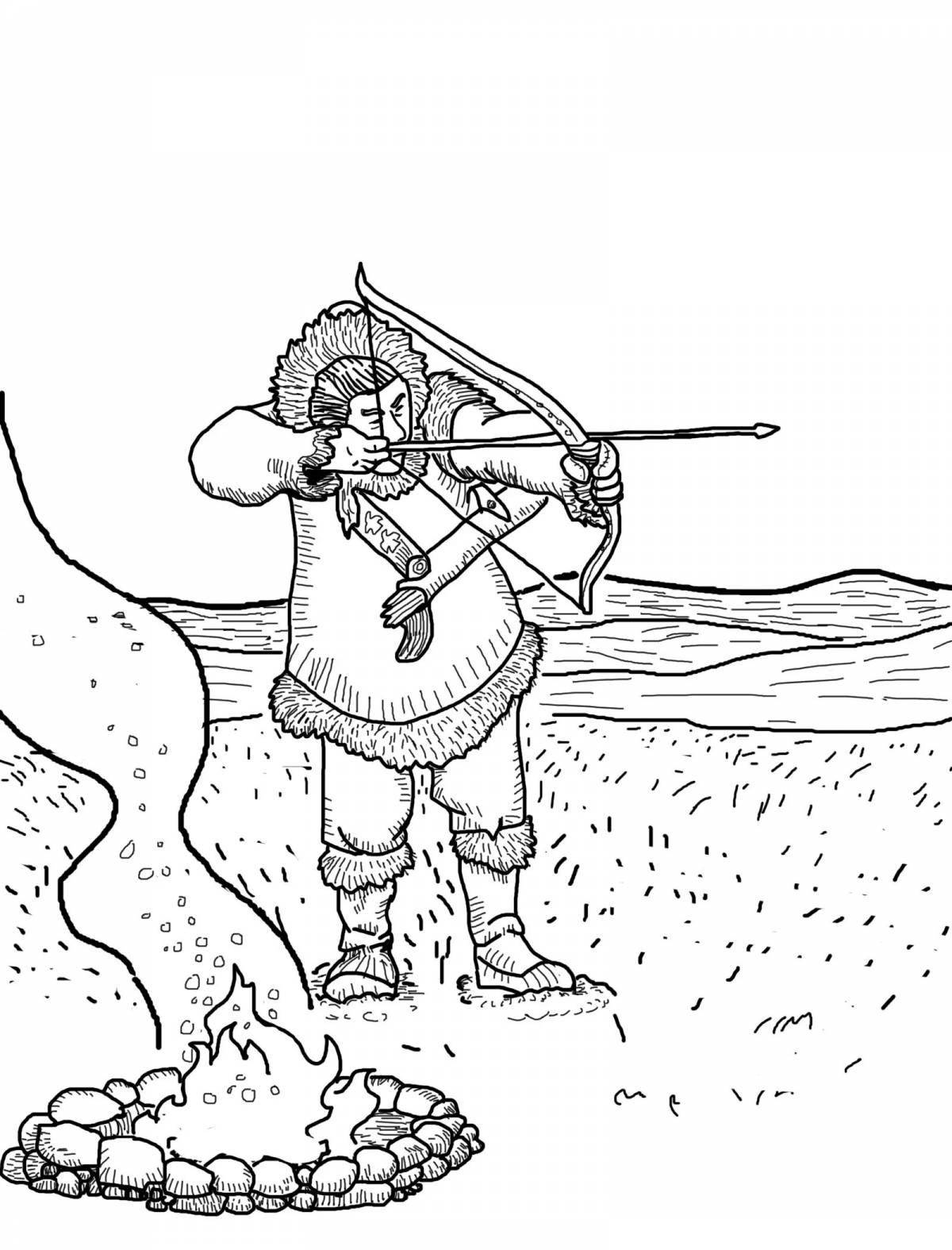 Coloring page energetic hunter for kids