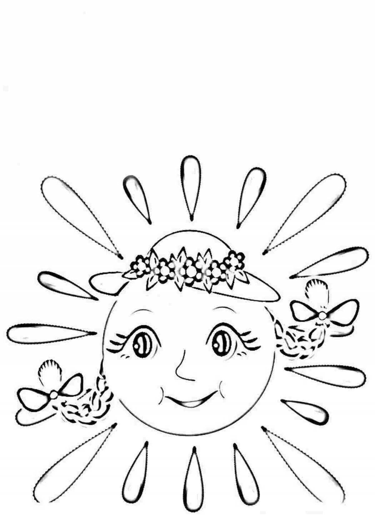 Colorful sun coloring book for kids