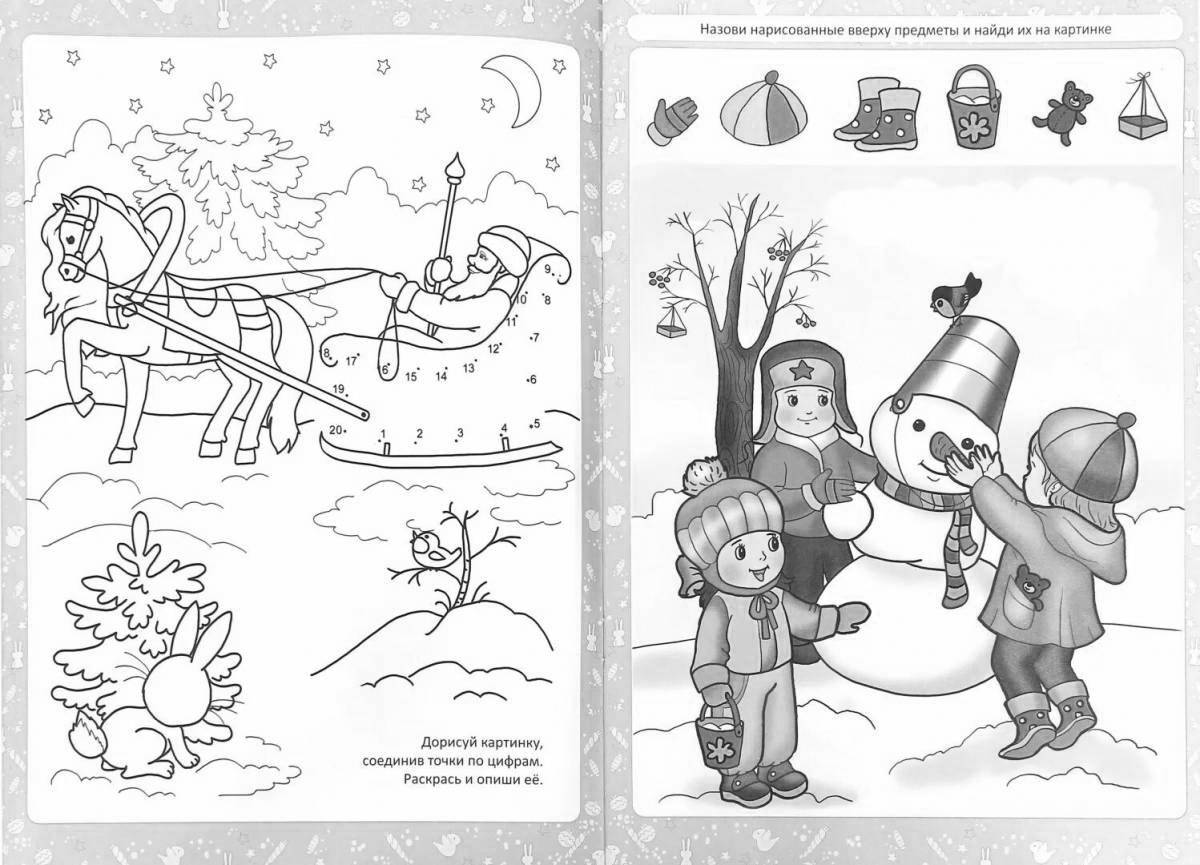 Joyful coloring signs of winter for children