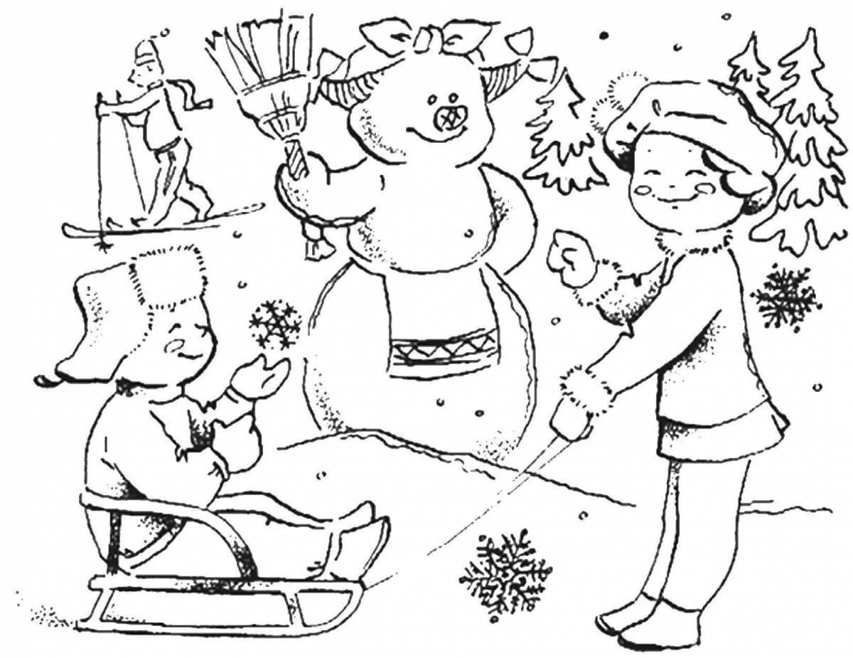 Яркая раскраска знаки зимы для детей