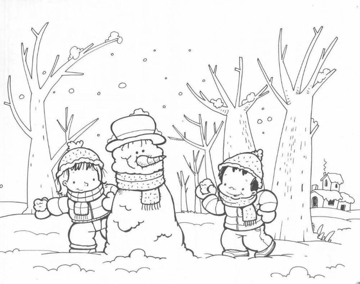 Блестящая раскраска приметы зимы для детей